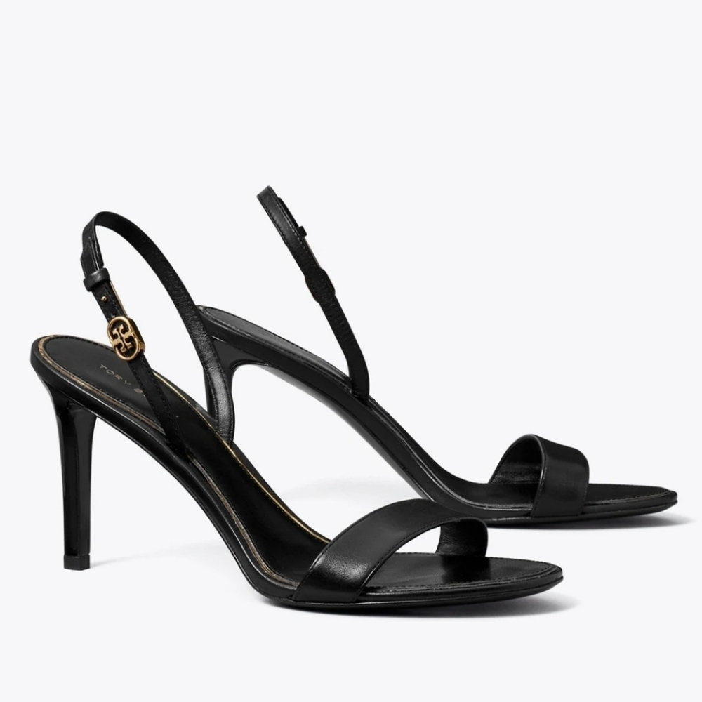 Tory Burch Double T Buckle Heeled Sandal Black Size 11